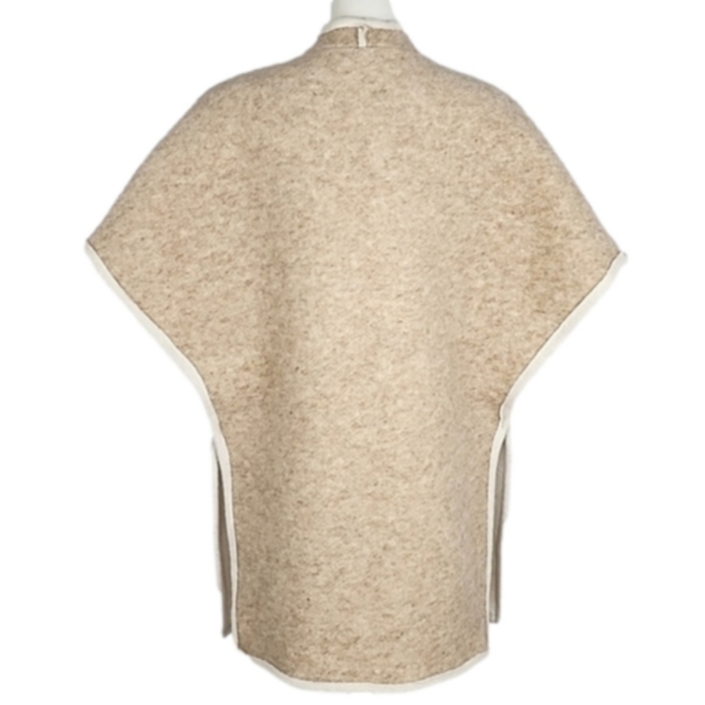 NWT Alessandra C Women's Open Front  Poncho Cardigan Wool Blend Ivory Taupe S/M - Picture 3 of 10